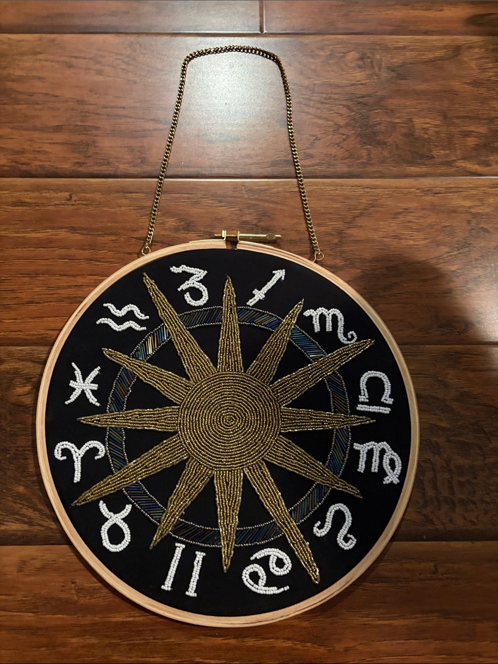 Handcrafted Gold Sun Zodiac Hoop Wall Decor